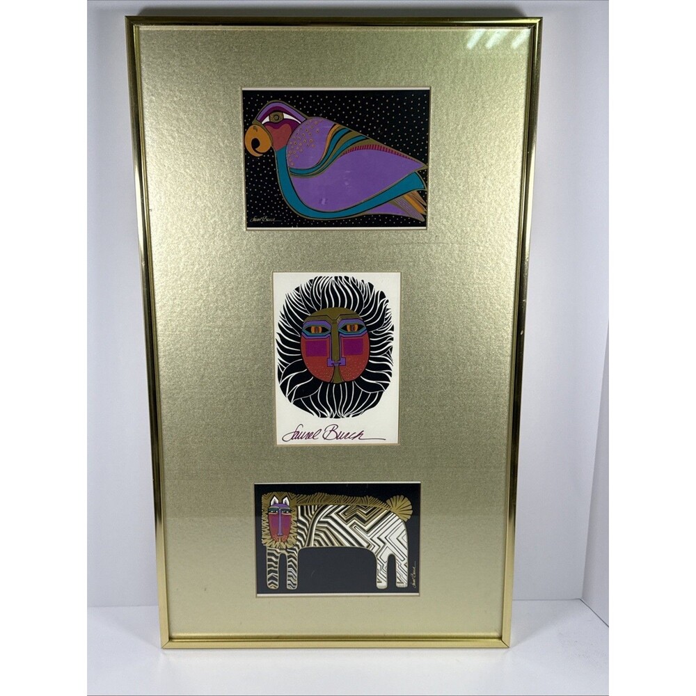 RARE Laurel Burch Three Piece Art In One Frame - 14in X 24in